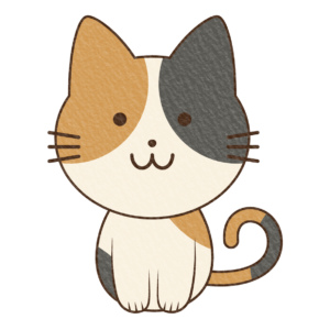 白・茶・グレーの三毛猫を描いたシンプルなイラスト
